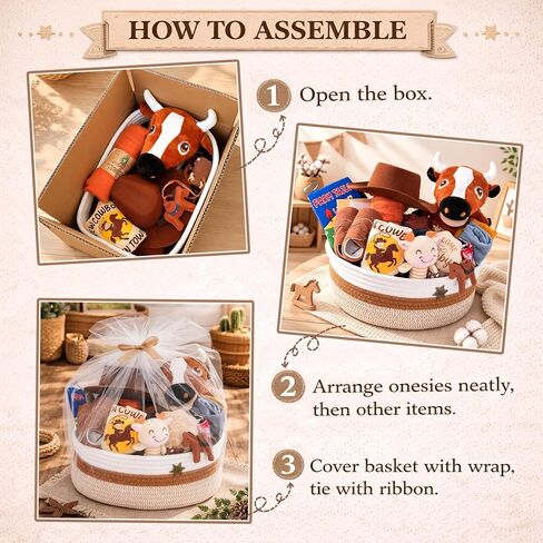 23-PCS Baby Boy Gift Basket - Unique Western Cowboy Theme Newborn Baby Shower Gifts for Boys with Baby Hat, Booties, Receiving Blankets, Milestone Wood & Diaper Caddy Organizer in Kuwait