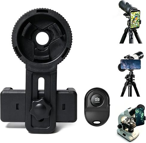Universal Phone Adapter for Telescope with Wireless Shutter, 360° Rotating Digiscoping Mount for Binoculars, Monoculars, Spotting Scopes & Microscopes, Fits iPhone, Samsung & Android Phones in Kuwait
