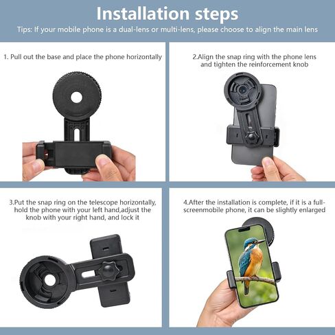 Universal Phone Adapter for Telescope with Wireless Shutter, 360° Rotating Digiscoping Mount for Binoculars, Monoculars, Spotting Scopes & Microscopes, Fits iPhone, Samsung & Android Phones in Kuwait