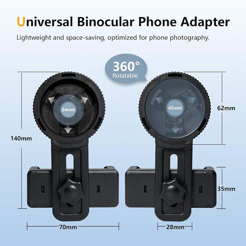 Universal Phone Adapter for Telescope with Wireless Shutter, 360° Rotating Digiscoping Mount for Binoculars, Monoculars, Spotting Scopes & Microscopes, Fits iPhone, Samsung & Android Phones in Kuwait