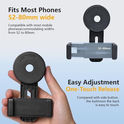 Universal Phone Adapter for Telescope with Wireless Shutter, 360° Rotating Digiscoping Mount for Binoculars, Monoculars, Spotting Scopes & Microscopes, Fits iPhone, Samsung & Android Phones in Kuwait