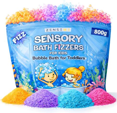 Bubble Bath for Toddlers 1-3 - Colorful Bath Fizzies Powder – 4 Bubble Fizzing Bath Colours - Fun & Educational Bath Gift Set - Crack Sounds & Sensory Fun - Resealable 800g Bag in Kuwait
