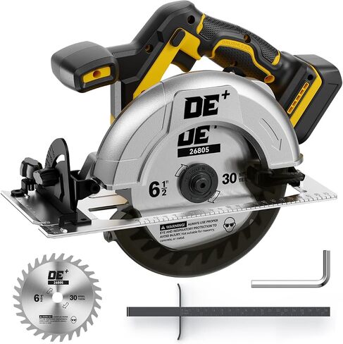 Brushless 6-1/2 Inch Circular Saw, for DeWalt 20V Max Battery, 8000 RPM, 6.2 Lbs, Cuts 2-1/5" at 90°, 0-90° Bevel, with Rip Guide & Hex Wrench for Wood in Kuwait