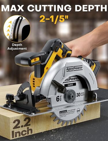 Brushless 6-1/2 Inch Circular Saw, for DeWalt 20V Max Battery, 8000 RPM, 6.2 Lbs, Cuts 2-1/5" at 90°, 0-90° Bevel, with Rip Guide & Hex Wrench for Wood in Kuwait