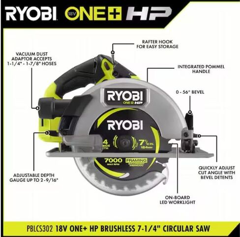 RYOBI ONE+ HP 18V Brushless Cordless 7-1/4 in. Circular Saw (Tool Only) (Renewed) in Kuwait