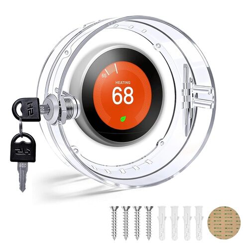Round Thermostat Lock Box with Key,2026 Upgrade Model, Clear Wall Universal Thermostat Guard Cover, Fits Round Nest Thermostat (5.31" x 5.31" x 1.96") or Smaller in Kuwait