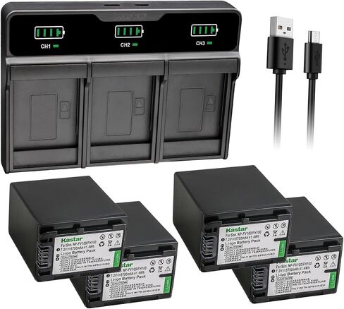 Kastar 4-Pack Battery + LHD3 Triple Charger Compatible with Sony NP-FH100 NP-FH90 NP-FH70 NP-FH60 NP-FH50 NP-FH40 NP-FH30 Camcorder Batteries in Kuwait