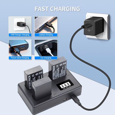 3-Pack LP-E17 Battery and Upgraded 3-Slot LCD Charger | Compatible with Canon EOS R50 R100 RP R10 R8, Powershot V1, T8i T7i T6i T6s SL2 SL3 M3 M5 M6 200D 750D 760D 800D 8000D Camera in Kuwait