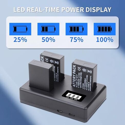 3-Pack LP-E17 Battery and Upgraded 3-Slot LCD Charger | Compatible with Canon EOS R50 R100 RP R10 R8, Powershot V1, T8i T7i T6i T6s SL2 SL3 M3 M5 M6 200D 750D 760D 800D 8000D Camera in Kuwait