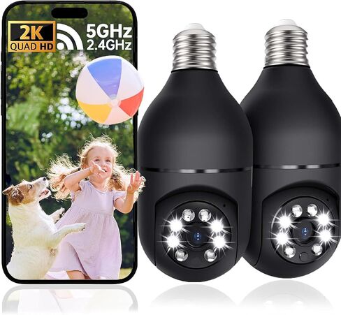 2K Light Bulb Camera Outdoor, 2.4/5GHz Wi-Fi 6 Security Cameras Wireless Outdoor, 360° PTZ Cameras for Home Security with Color Night Vision, AI Human Detection, 2 Way Talk, Easy Installation,2 Packs in Kuwait