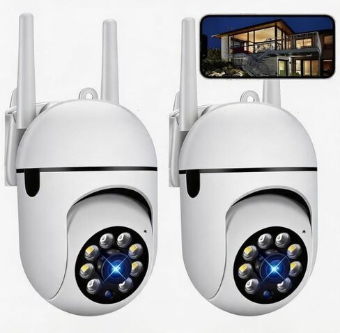2 Pack Wireless 2.4G WiFi Camera with Dual Antenna, Night Vision & Mobile Remote Viewing, 500MP Indoor Surveillance Camera, Charger and SD Card Not Included, White in Kuwait