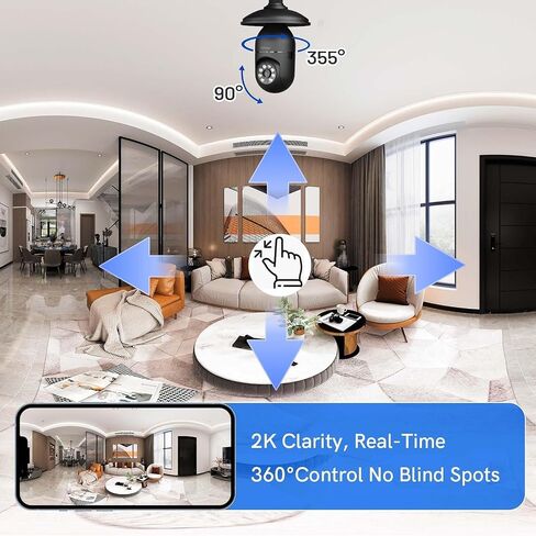 2K Light Bulb Camera Outdoor, 2.4/5GHz Wi-Fi 6 Security Cameras Wireless Outdoor, 360° PTZ Cameras for Home Security with Color Night Vision, AI Human Detection, 2 Way Talk, Easy Installation,2 Packs in Kuwait