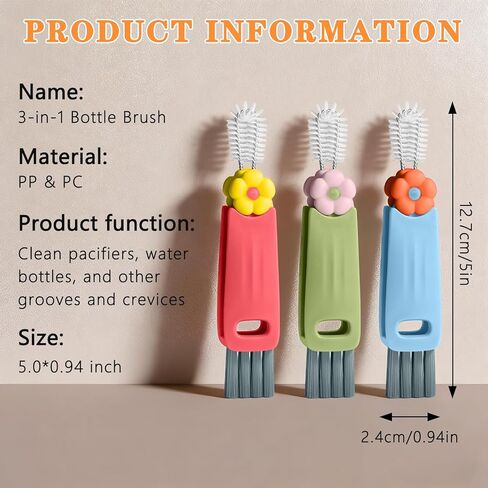 3 in 1 Cup Lid Cleaning Brush Set, Multifunctional Bottle Crevice Cleaning Brush, Portable Cup Lid Gap Cleaner, Water Bottle Cleaner Brush, Home Kitchen Cleaning Tools in Kuwait