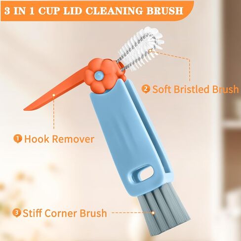 3 in 1 Cup Lid Cleaning Brush Set, Multifunctional Bottle Crevice Cleaning Brush, Portable Cup Lid Gap Cleaner, Water Bottle Cleaner Brush, Home Kitchen Cleaning Tools in Kuwait
