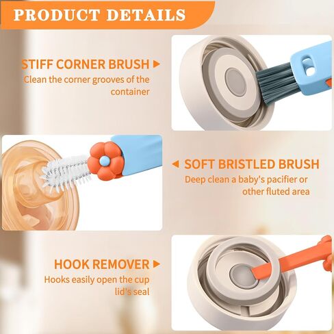 3 in 1 Cup Lid Cleaning Brush Set, Multifunctional Bottle Crevice Cleaning Brush, Portable Cup Lid Gap Cleaner, Water Bottle Cleaner Brush, Home Kitchen Cleaning Tools in Kuwait
