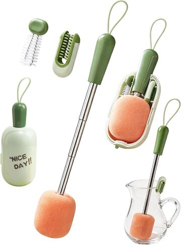 4-in-1 Portable Brush Cleaner Set,Compact Water Bottle Cleaner Brush Kit | Water Bottle Cleaning Brush, Long Extendable Handle, Multi-Purpose Cleaning Tool for Travel Bottles & Tumblers in Kuwait