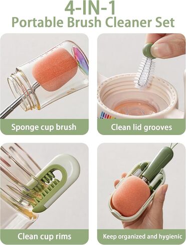 4-in-1 Portable Brush Cleaner Set,Compact Water Bottle Cleaner Brush Kit | Water Bottle Cleaning Brush, Long Extendable Handle, Multi-Purpose Cleaning Tool for Travel Bottles & Tumblers in Kuwait