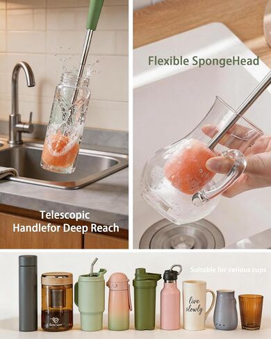 4-in-1 Portable Brush Cleaner Set,Compact Water Bottle Cleaner Brush Kit | Water Bottle Cleaning Brush, Long Extendable Handle, Multi-Purpose Cleaning Tool for Travel Bottles & Tumblers in Kuwait