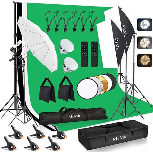 [Upgraded LED Bulb] Photography Lighting Kit 8.5x10ft Backdrop Support System and LED Softbox Set, 6400K Bulbs, Umbrella, Video Studio Continuous Lighting Kit for Photo Studio and Video Shooting in Kuwait