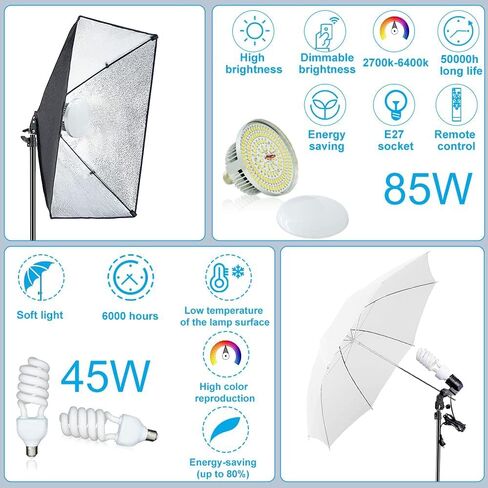[Upgraded LED Bulb] Photography Lighting Kit 8.5x10ft Backdrop Support System and LED Softbox Set, 6400K Bulbs, Umbrella, Video Studio Continuous Lighting Kit for Photo Studio and Video Shooting in Kuwait