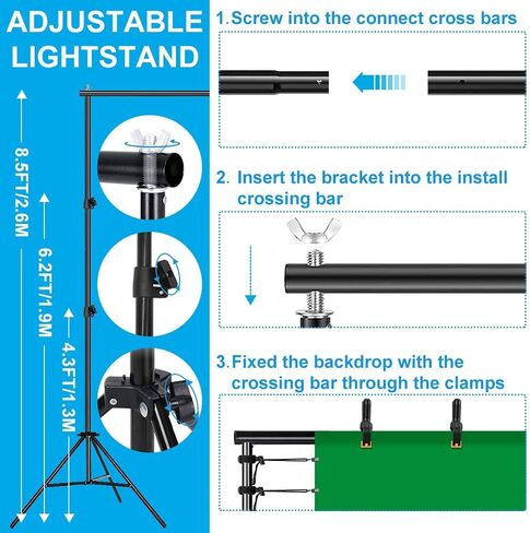 [Upgraded LED Bulb] Photography Lighting Kit 8.5x10ft Backdrop Support System and LED Softbox Set, 6400K Bulbs, Umbrella, Video Studio Continuous Lighting Kit for Photo Studio and Video Shooting in Kuwait
