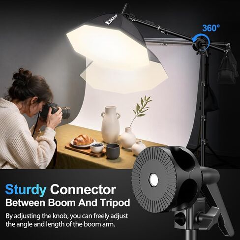 EMART 2Pack Softbox Photography Lighting Kit, 16"x16" & 20" Octa Soft Box, 50W 3000-6000K LED Bulb, 63" Tripod & 29.5" Boom Arm, APP/Remote, Professional Studio Lights for Recording/Streaming/Portrait in Kuwait