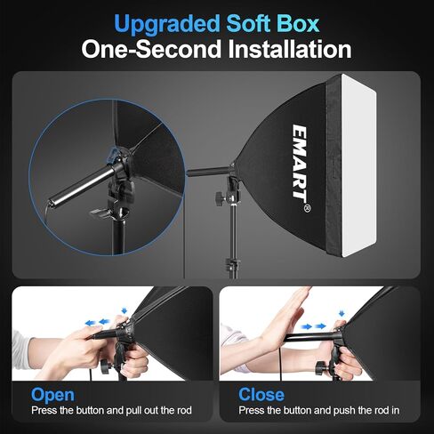 EMART 2Pack Softbox Photography Lighting Kit, 16"x16" & 20" Octa Soft Box, 50W 3000-6000K LED Bulb, 63" Tripod & 29.5" Boom Arm, APP/Remote, Professional Studio Lights for Recording/Streaming/Portrait in Kuwait