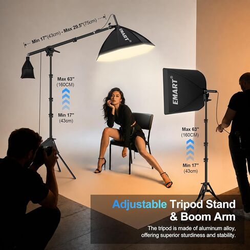 EMART 2Pack Softbox Photography Lighting Kit, 16"x16" & 20" Octa Soft Box, 50W 3000-6000K LED Bulb, 63" Tripod & 29.5" Boom Arm, APP/Remote, Professional Studio Lights for Recording/Streaming/Portrait in Kuwait