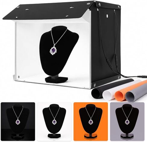 EMART Light Box Photography 14"x15" CRI>95 Photo Box for Photobooth Jewelry | 102 LEDs Lights,4 Color Backdrop,Portable & Sturdy,For Toys,Watches,Cosmetics and Photo Studio Products Displays in Kuwait