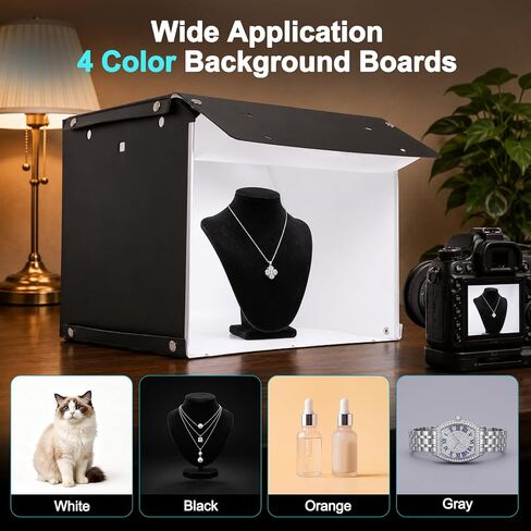 EMART Light Box Photography 14"x15" CRI>95 Photo Box for Photobooth Jewelry | 102 LEDs Lights,4 Color Backdrop,Portable & Sturdy,For Toys,Watches,Cosmetics and Photo Studio Products Displays in Kuwait
