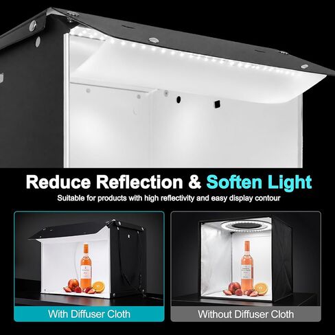 EMART Light Box Photography 14"x15" CRI>95 Photo Box for Photobooth Jewelry | 102 LEDs Lights,4 Color Backdrop,Portable & Sturdy,For Toys,Watches,Cosmetics and Photo Studio Products Displays in Kuwait