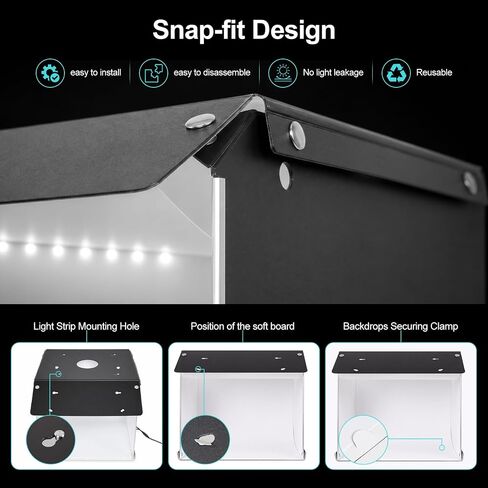 EMART Light Box Photography 14"x15" CRI>95 Photo Box for Photobooth Jewelry | 102 LEDs Lights,4 Color Backdrop,Portable & Sturdy,For Toys,Watches,Cosmetics and Photo Studio Products Displays in Kuwait
