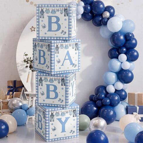 4 Pcs Blue Jean Baby Shower Decorations Party Boxes with Letters Stackable for Denim and Diamonds Baby Shower Gender Reveal Decoration Photo Prop in Kuwait