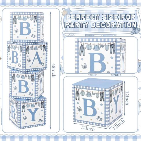 4 Pcs Blue Jean Baby Shower Decorations Party Boxes with Letters Stackable for Denim and Diamonds Baby Shower Gender Reveal Decoration Photo Prop in Kuwait