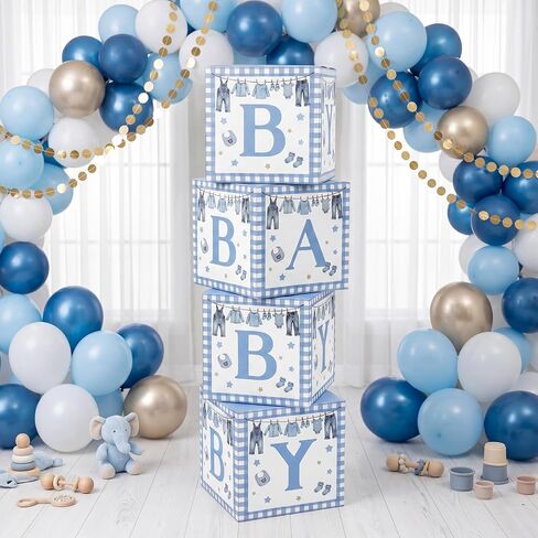 4 Pcs Blue Jean Baby Shower Decorations Party Boxes with Letters Stackable for Denim and Diamonds Baby Shower Gender Reveal Decoration Photo Prop in Kuwait