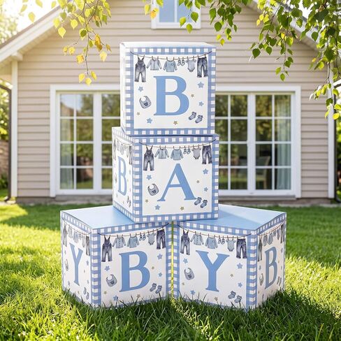 4 Pcs Blue Jean Baby Shower Decorations Party Boxes with Letters Stackable for Denim and Diamonds Baby Shower Gender Reveal Decoration Photo Prop in Kuwait