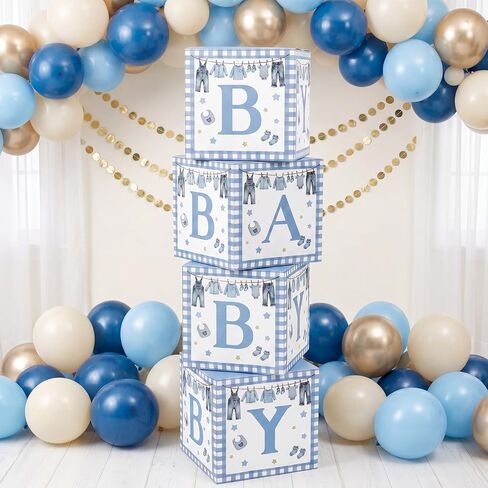 4 Pcs Blue Jean Baby Shower Decorations Party Boxes with Letters Stackable for Denim and Diamonds Baby Shower Gender Reveal Decoration Photo Prop in Kuwait