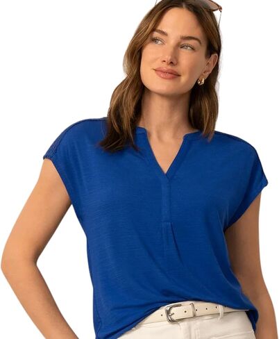 Cable & Gauge Women's Split Neck Slub Terry Cap Sleeve Pullover Tee in Kuwait