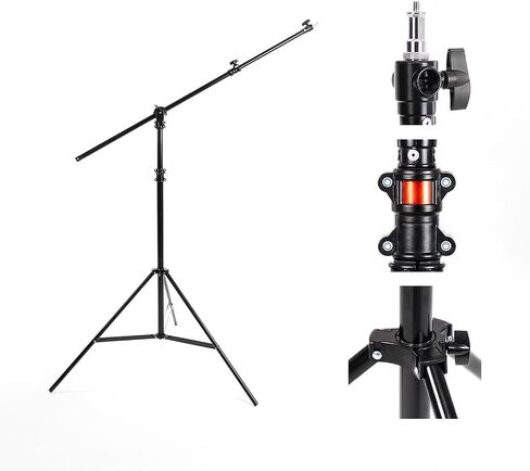 KATE Photography Light Stand with Boom Arm, 3-in-1 Heavy Duty Aluminum Alloy 12.5ft Tripod Stand with 2 Empty Sandbag, 11lbs Max Load for Video Light, Softbox, Strobe, Reflector, Camera in Kuwait