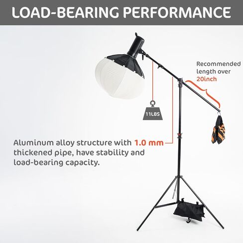 KATE Photography Light Stand with Boom Arm, 3-in-1 Heavy Duty Aluminum Alloy 12.5ft Tripod Stand with 2 Empty Sandbag, 11lbs Max Load for Video Light, Softbox, Strobe, Reflector, Camera in Kuwait