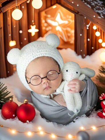Newborn Photography Props Lamb Cap Boy Girl Photo Shoot Outfits Crochet Sheep Hat Glasses Baby Photo Props Outfit ﻿ in Kuwait