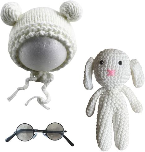 Newborn Photography Props Lamb Cap Boy Girl Photo Shoot Outfits Crochet Sheep Hat Glasses Baby Photo Props Outfit ﻿ in Kuwait