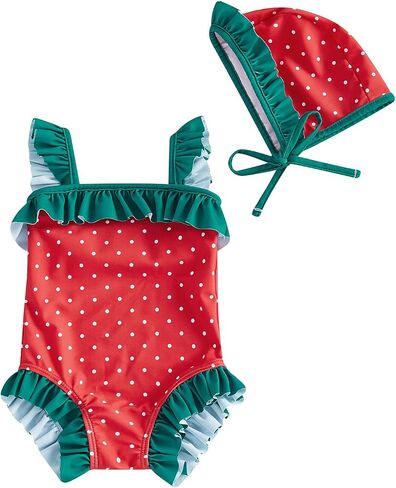 Baby Girl Swimsuit Baby Sleeveless Ruffle Rash Guard Bathing Suit Romper with Hat Infant One Piece Beach Swimwear in Kuwait