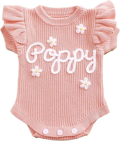 Personalized Baby Girl Onesie, Custom Name Toddler Bodysuit, Embroidered Newborn Outfit, Knitted Ruffle Romper in Kuwait