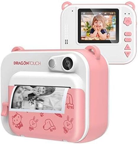 Dragon Touch InstantFun Instant Print Camera for Kids, Zero Ink Toy Camera with Print Paper, Cartoon Sticker, Color Pencils, Portable Digital Creative Print Camera for Boys and Girls - Pink in Kuwait