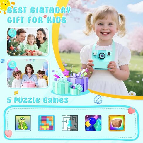 Alotwan Kids Instant Print Camera Video, 32GB Card, 3 Rolls Paper | Flip Lens, 48MP HD Digital Photo, Fun Photo Effects & Frames, Pocket Size Travel, Gift for Boys Girls in Kuwait