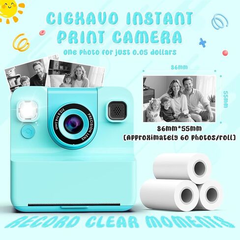 Alotwan Kids Instant Print Camera Video, 32GB Card, 3 Rolls Paper | Flip Lens, 48MP HD Digital Photo, Fun Photo Effects & Frames, Pocket Size Travel, Gift for Boys Girls in Kuwait