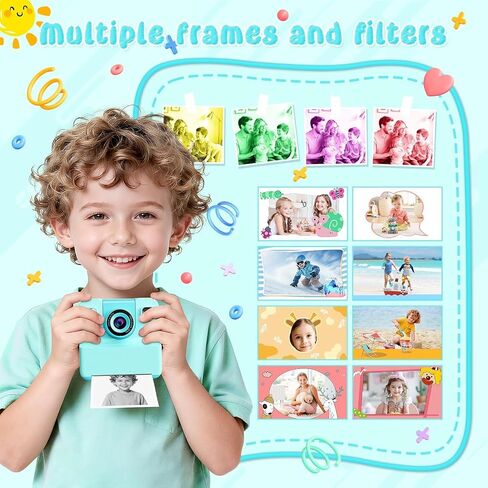 Alotwan Kids Instant Print Camera Video, 32GB Card, 3 Rolls Paper | Flip Lens, 48MP HD Digital Photo, Fun Photo Effects & Frames, Pocket Size Travel, Gift for Boys Girls in Kuwait