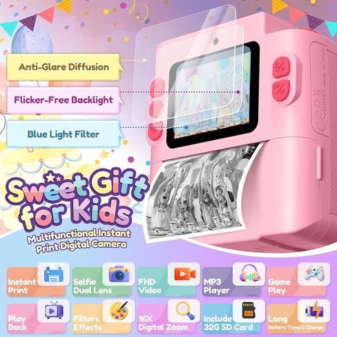 Pink Kids Instant Print Camera with 10 Rolls Paper Refill in Kuwait