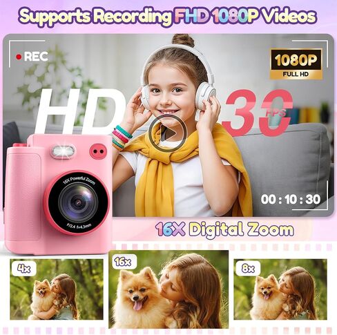 Pink Kids Instant Print Camera with 10 Rolls Paper Refill in Kuwait
